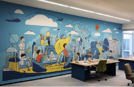 合山办公室墙绘的特点。